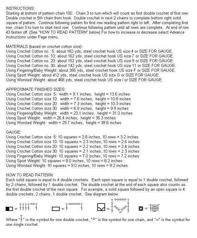 instructions on how to do the pattern.