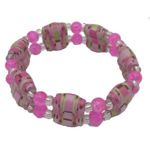 Image of Pink Double Hole Paper Bead Stretch Bracelet