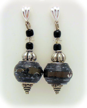 Black Pandora Style Paper Bead Earrings